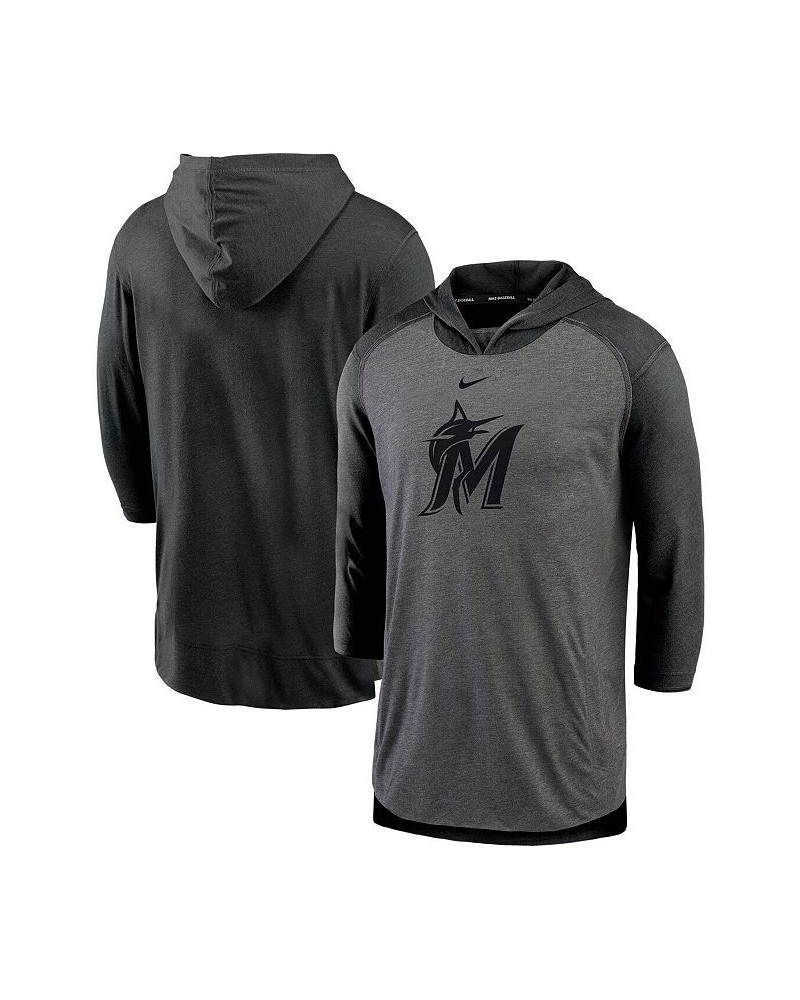 Men's Black Miami Marlins Authentic Collection 3/4-Sleeve Flux Performance Pullover Hoodie $30.10 Sweatshirt