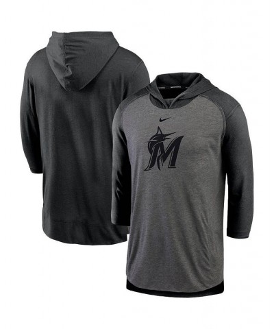 Men's Black Miami Marlins Authentic Collection 3/4-Sleeve Flux Performance Pullover Hoodie $30.10 Sweatshirt