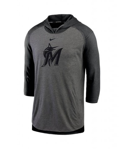 Men's Black Miami Marlins Authentic Collection 3/4-Sleeve Flux Performance Pullover Hoodie $30.10 Sweatshirt