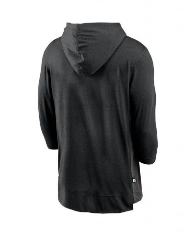 Men's Black Miami Marlins Authentic Collection 3/4-Sleeve Flux Performance Pullover Hoodie $30.10 Sweatshirt