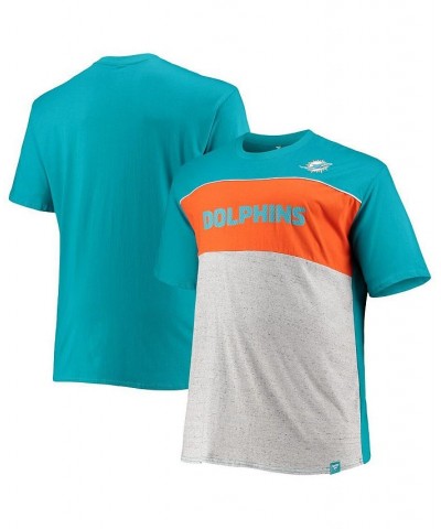 Men's Branded Aqua, Heathered Gray Miami Dolphins Big and Tall Color Block T-shirt $20.16 T-Shirts