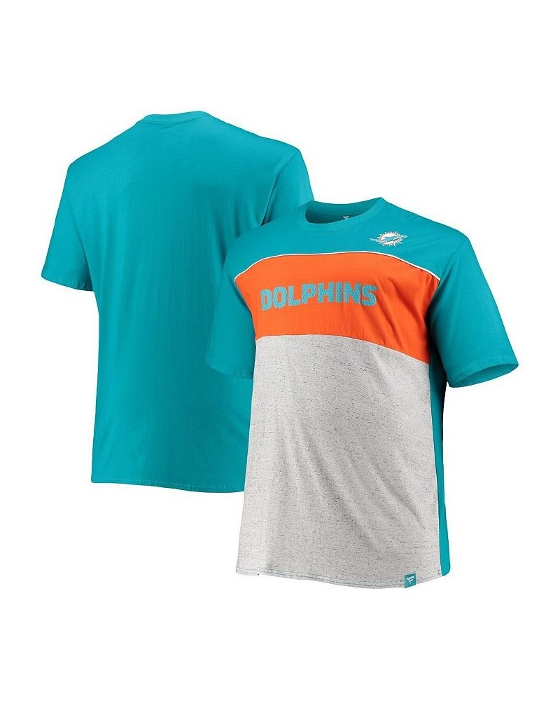 Men's Branded Aqua, Heathered Gray Miami Dolphins Big and Tall Color Block T-shirt $20.16 T-Shirts