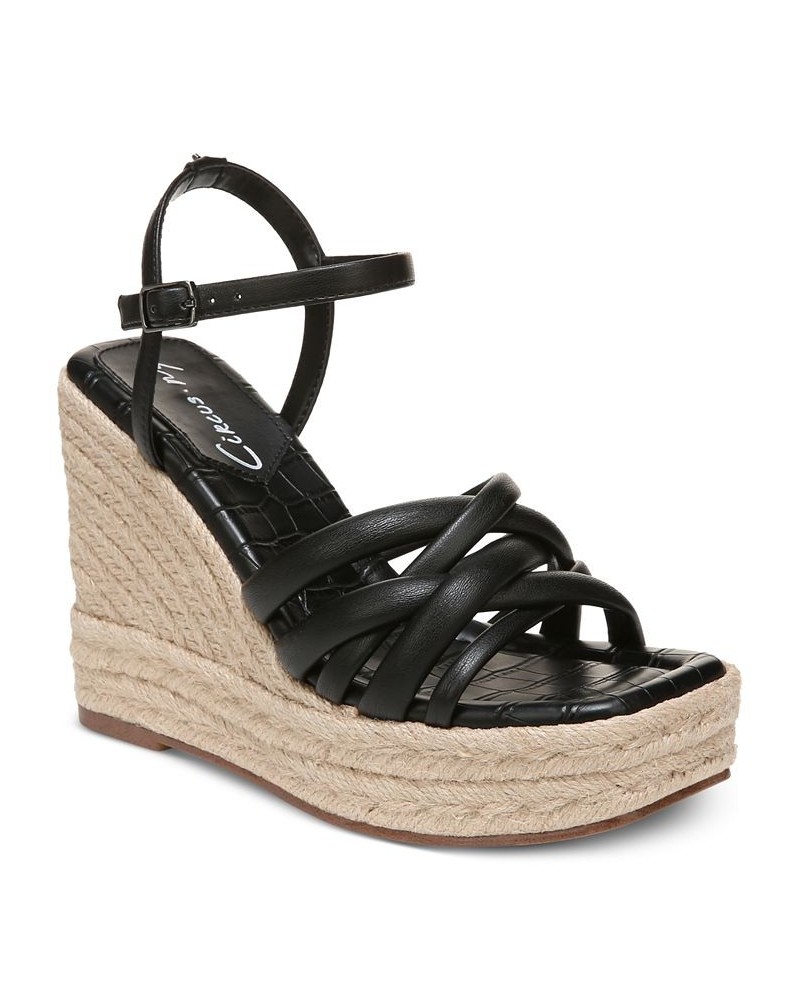 Irene Strappy Espadrille Platform Wedge Sandals Black $50.14 Shoes