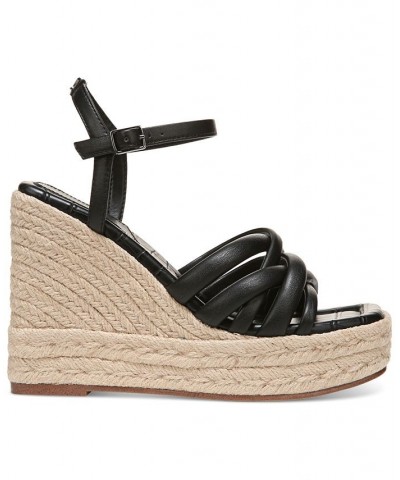 Irene Strappy Espadrille Platform Wedge Sandals Black $50.14 Shoes