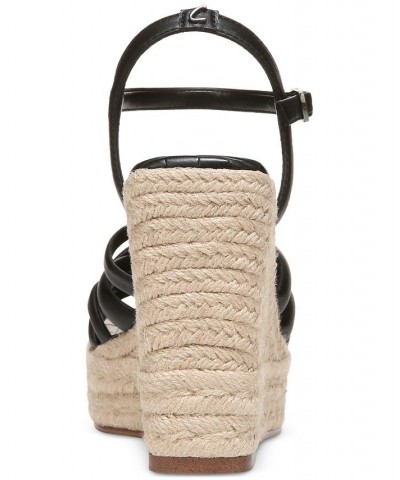 Irene Strappy Espadrille Platform Wedge Sandals Black $50.14 Shoes