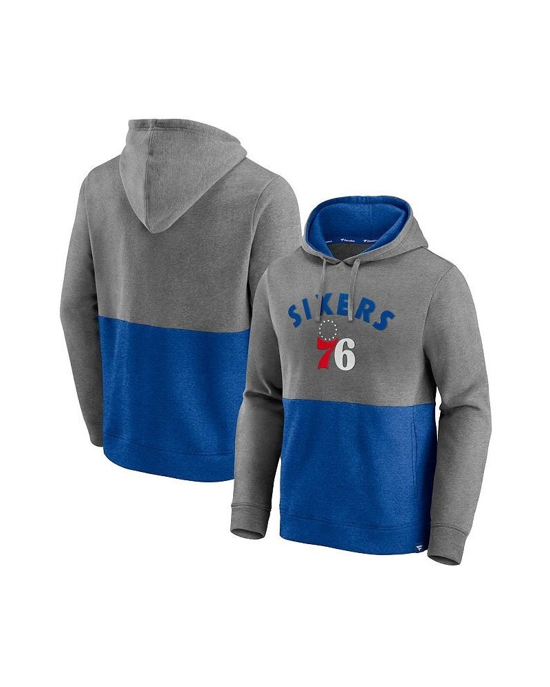 Men's Branded Heathered Charcoal, Royal Philadelphia 76ers Block Party Applique Color Block Pullover Hoodie $29.76 Sweatshirt