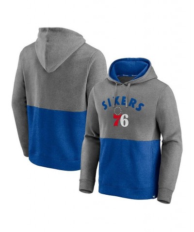 Men's Branded Heathered Charcoal, Royal Philadelphia 76ers Block Party Applique Color Block Pullover Hoodie $29.76 Sweatshirt