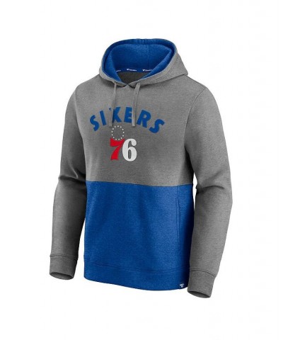 Men's Branded Heathered Charcoal, Royal Philadelphia 76ers Block Party Applique Color Block Pullover Hoodie $29.76 Sweatshirt