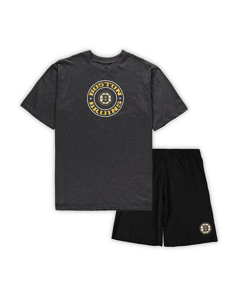 Men's Black, Heathered Charcoal Boston Bruins Big and Tall T-shirt and Shorts Sleep Set $35.20 Pajama