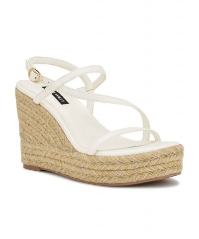 Women's Jills Round Toe Strappy Wedge Sandals White $48.30 Shoes