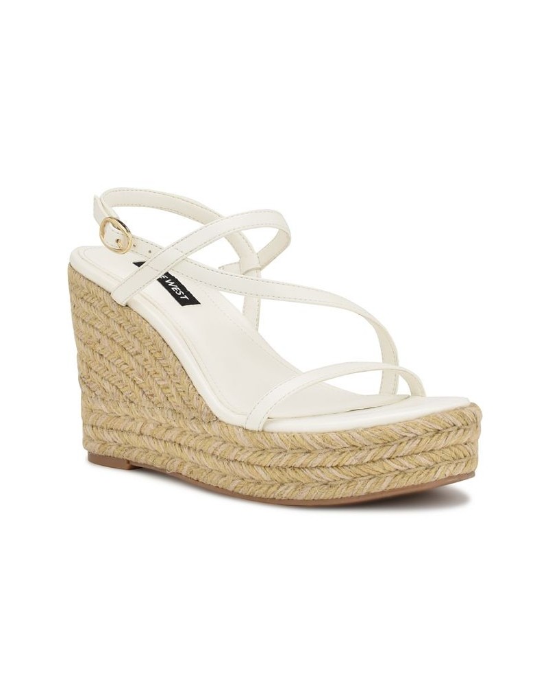 Women's Jills Round Toe Strappy Wedge Sandals White $48.30 Shoes