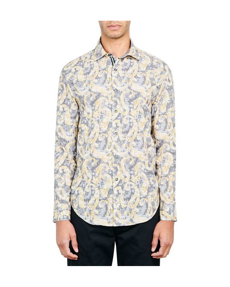 Men's Slim-Fit Non-Iron Performance Stretch Paisley Floral-Print Button-Down Shirt Gold $37.59 Shirts