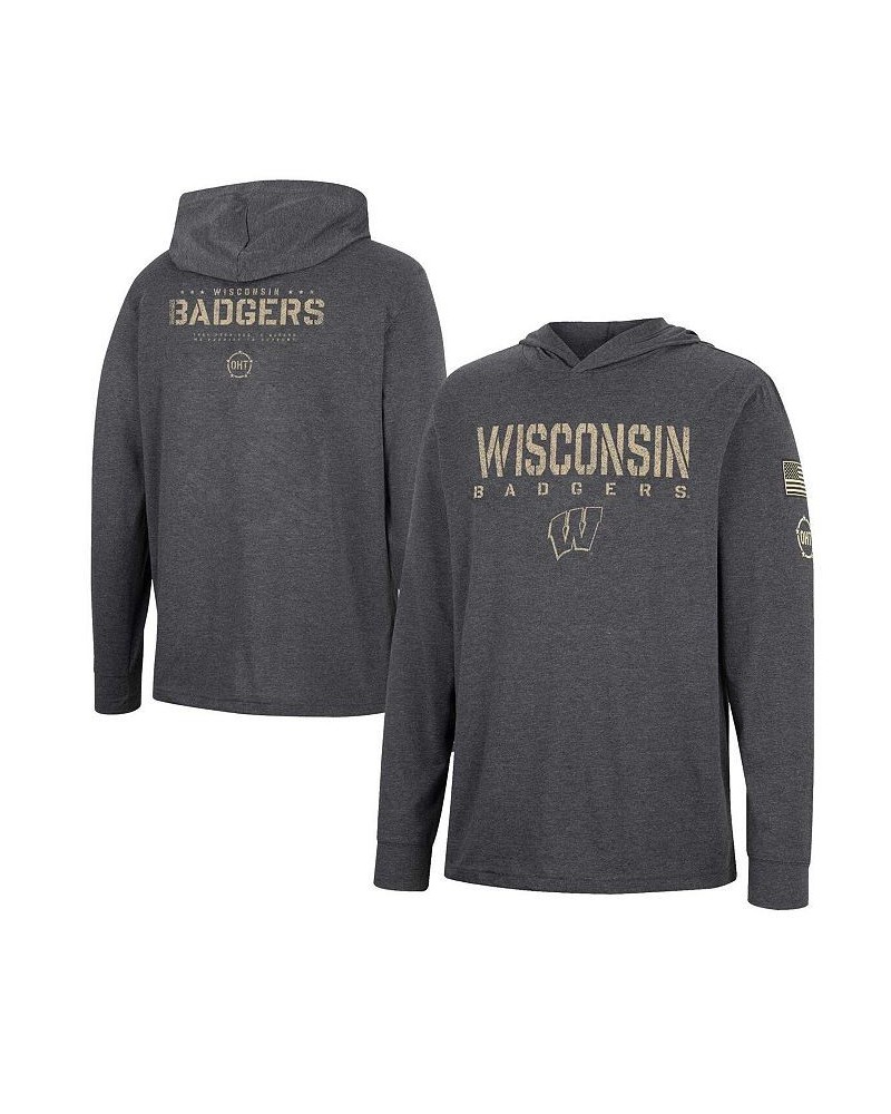 Men's Charcoal Wisconsin Badgers Team OHT Military-Inspired Appreciation Hoodie Long Sleeve T-shirt $29.69 T-Shirts