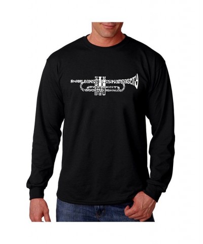 Men's Word Art Long Sleeve T-Shirt- Trumpet Black $20.39 T-Shirts