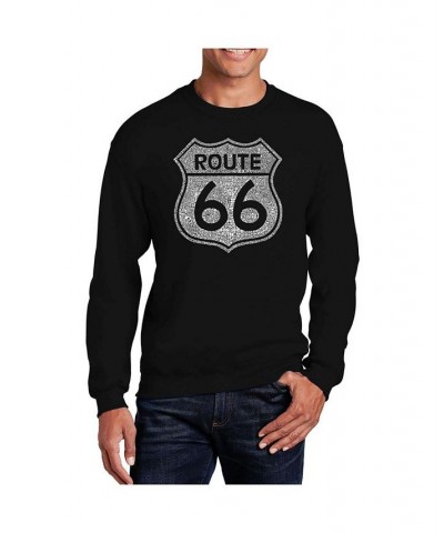 Men's Word Art Cities Along The Legendary Route 66 Crewneck Sweatshirt Black $20.50 Sweatshirt