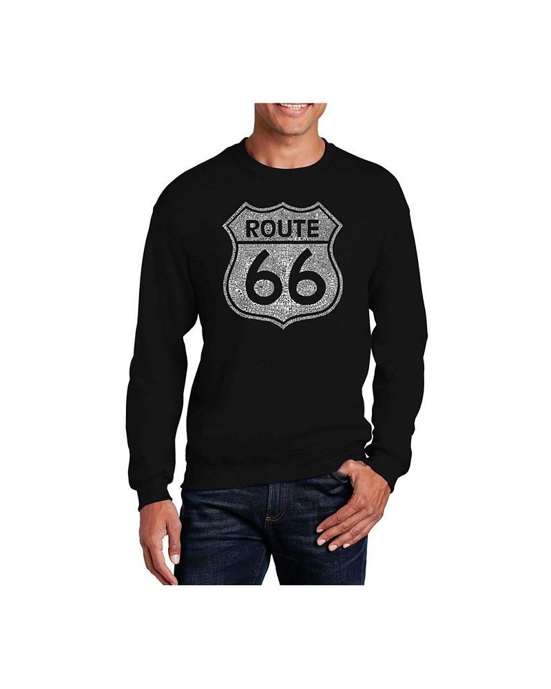 Men's Word Art Cities Along The Legendary Route 66 Crewneck Sweatshirt Black $20.50 Sweatshirt