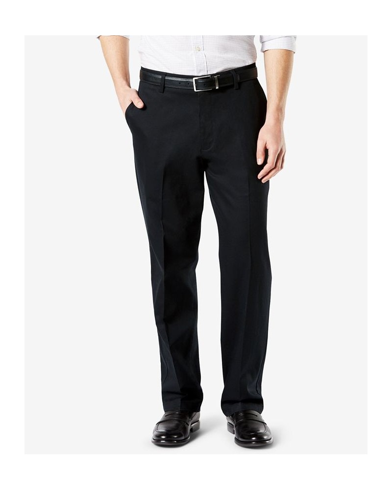 Men's Signature Lux Cotton Relaxed Fit Pleated Creased Stretch Khaki Pants Black $32.99 Pants