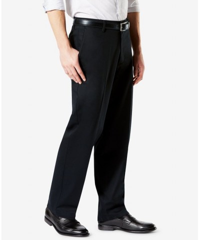 Men's Signature Lux Cotton Relaxed Fit Pleated Creased Stretch Khaki Pants Black $32.99 Pants