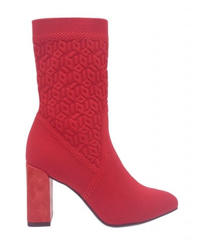 Women's Vartly Stretch Knit Bootie with Memory Foam Red $32.55 Shoes