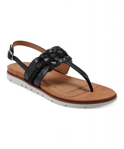 Women's Elaine Casual T-Strap Flat Sandals Black $44.55 Shoes