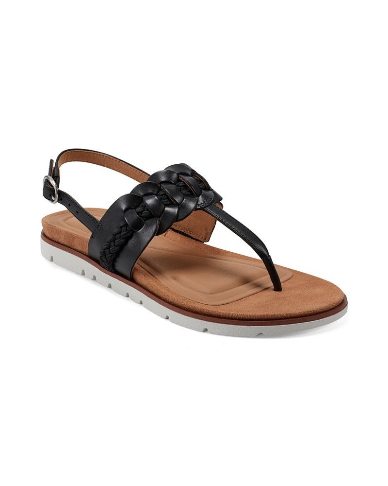 Women's Elaine Casual T-Strap Flat Sandals Black $44.55 Shoes