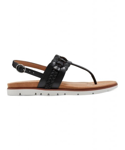 Women's Elaine Casual T-Strap Flat Sandals Black $44.55 Shoes