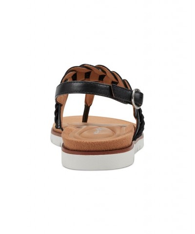 Women's Elaine Casual T-Strap Flat Sandals Black $44.55 Shoes