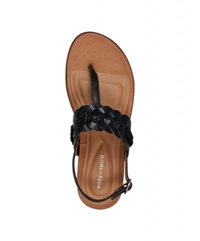 Women's Elaine Casual T-Strap Flat Sandals Black $44.55 Shoes