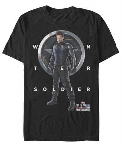 Men's Winter Soldier Grid Text Short Sleeve Crew T-shirt Black $16.45 T-Shirts