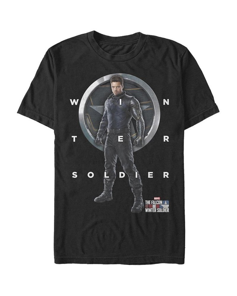 Men's Winter Soldier Grid Text Short Sleeve Crew T-shirt Black $16.45 T-Shirts