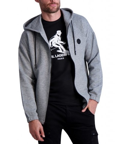 Men's Waffle-Knit Zip-Front Logo Hoodie Gray $58.70 Sweatshirt