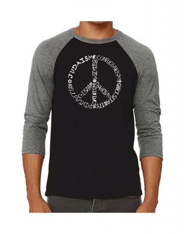 Faiths Peace Sign Men's Raglan Word Art T-shirt Gray $25.19 T-Shirts