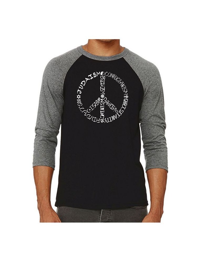 Faiths Peace Sign Men's Raglan Word Art T-shirt Gray $25.19 T-Shirts