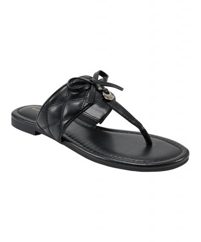 Women's Kyliyn Open Toe Flat T-Strap Thong Sandals Black $43.45 Shoes