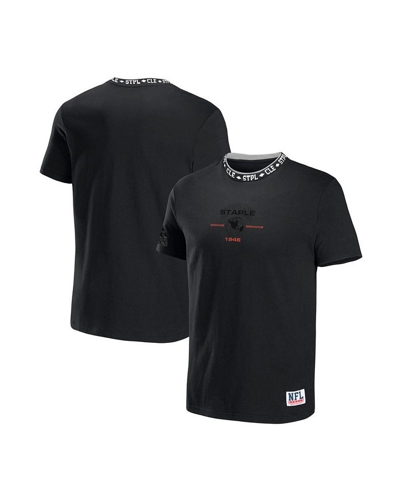 Men's NFL X Staple Black Cleveland Browns Embroidered Fundementals Globe Short Sleeve T-shirt $21.59 T-Shirts