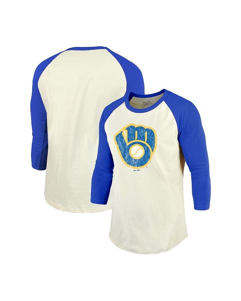 Men's Threads Cream, Royal Milwaukee Brewers Cooperstown Collection Raglan 3/4-Sleeve T-shirt $24.36 T-Shirts