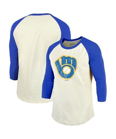 Men's Threads Cream, Royal Milwaukee Brewers Cooperstown Collection Raglan 3/4-Sleeve T-shirt $24.36 T-Shirts