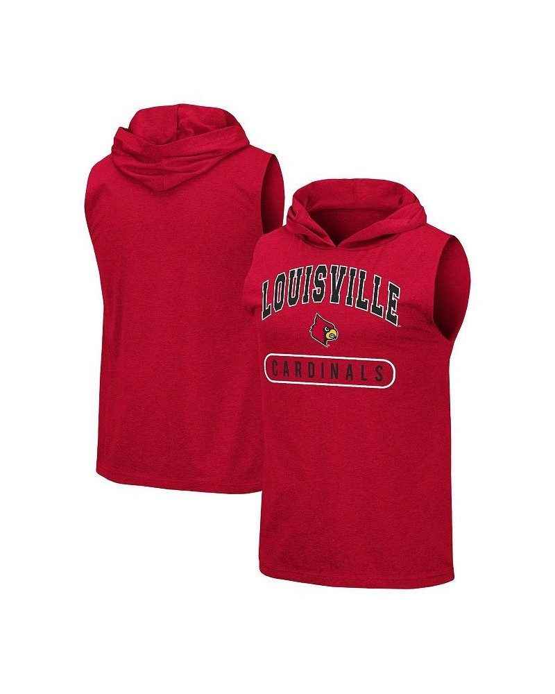 Men's Heathered Red Louisville Cardinals Varsity Hoodie Tank Top $18.80 T-Shirts