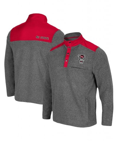 Men's Heathered Charcoal, Red NC State Wolfpack Huff Snap Pullover $30.75 Sweatshirt