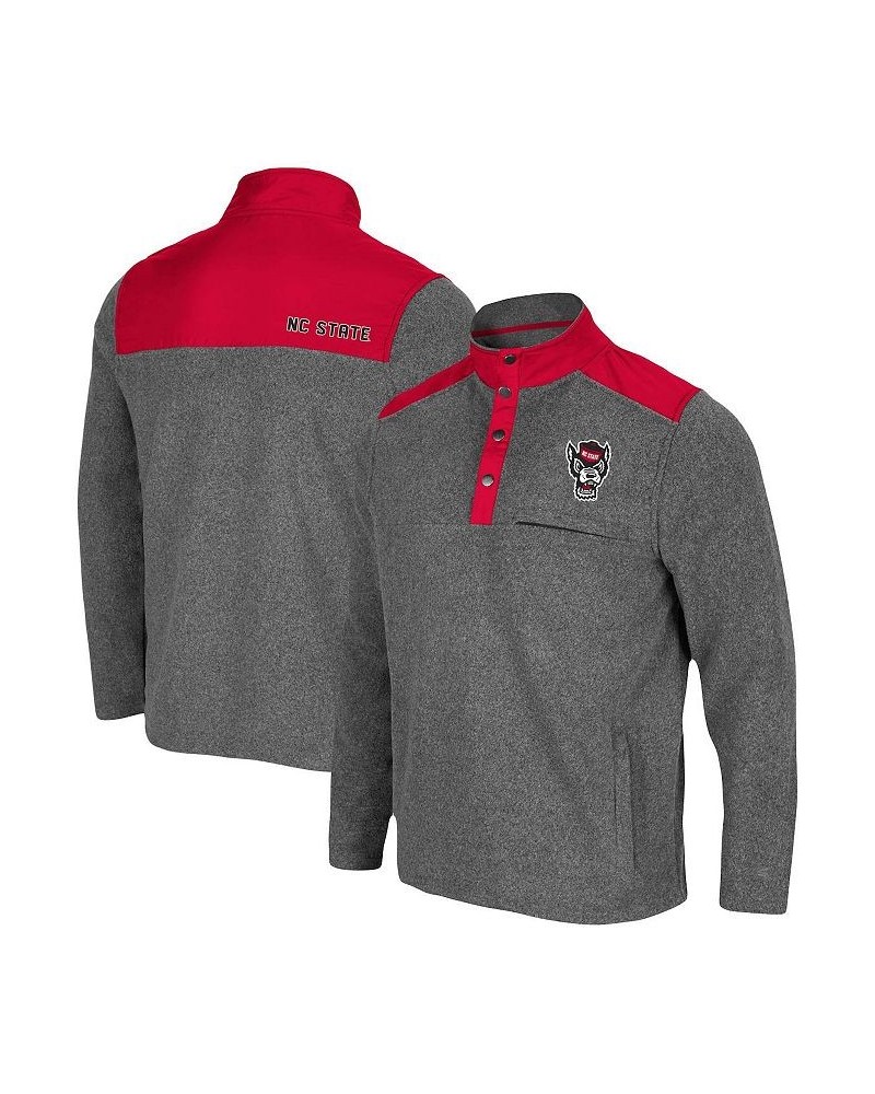 Men's Heathered Charcoal, Red NC State Wolfpack Huff Snap Pullover $30.75 Sweatshirt