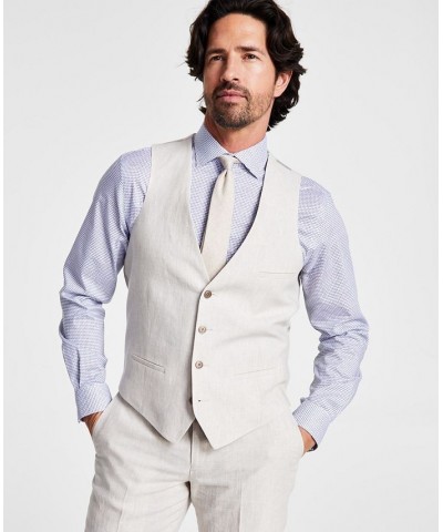 Men's Slim-Fit Linen Suit Vest Tan/Beige $23.99 Vests