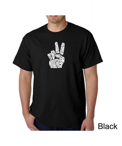 Men's Word Art T-Shirt - Peace Fingers Black $19.94 T-Shirts