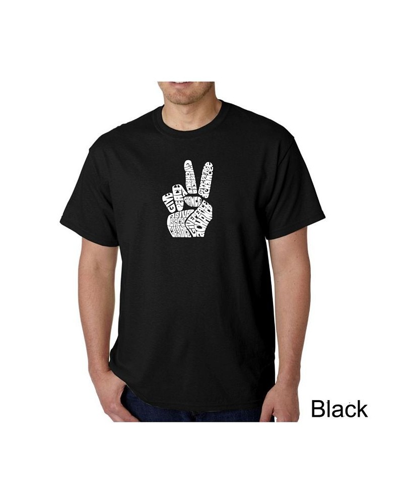 Men's Word Art T-Shirt - Peace Fingers Black $19.94 T-Shirts