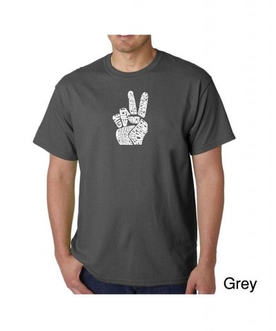 Men's Word Art T-Shirt - Peace Fingers Black $19.94 T-Shirts