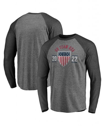 Men's Heather Gray, Heather Charcoal Team USA 2022 Winter Olympics Old School Raglan Long Sleeve T-shirt $20.39 T-Shirts