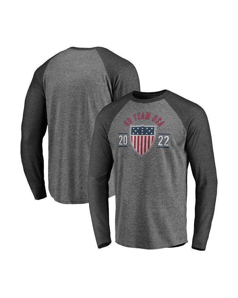 Men's Heather Gray, Heather Charcoal Team USA 2022 Winter Olympics Old School Raglan Long Sleeve T-shirt $20.39 T-Shirts