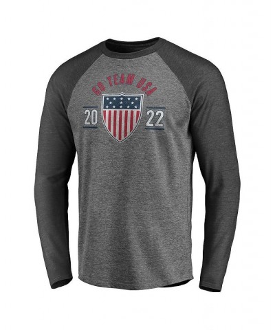 Men's Heather Gray, Heather Charcoal Team USA 2022 Winter Olympics Old School Raglan Long Sleeve T-shirt $20.39 T-Shirts