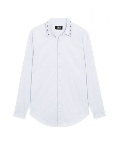 Men's Spike Collar Button-Down Shirt White $36.58 Shirts