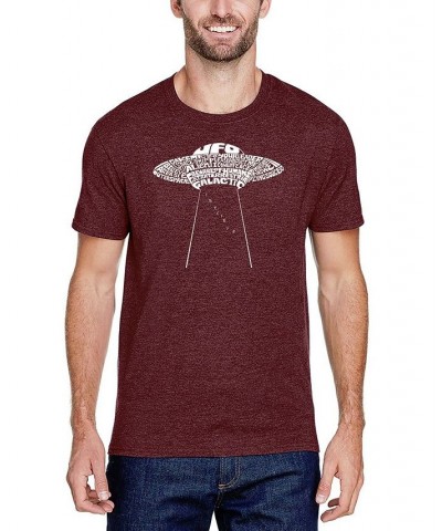 Men's Premium Blend Word Art Flying Saucer UFO T-shirt Red $18.90 T-Shirts