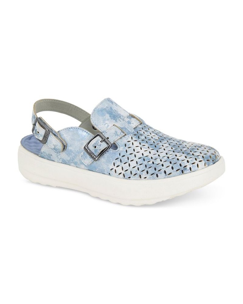 Women's Plato Slip-On Perforated Buckled Slingback Flats Blue $42.72 Shoes